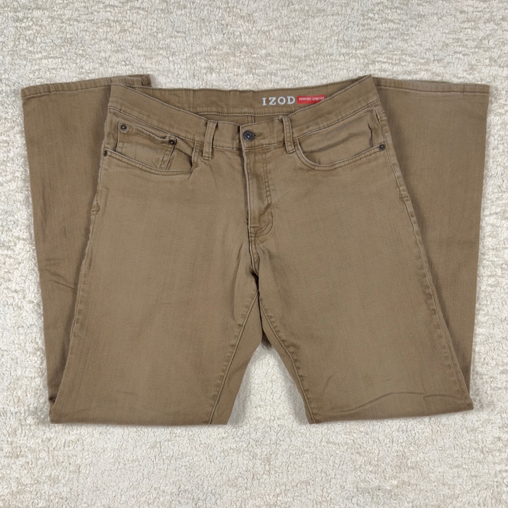 IZOD | Men's Comfort Stretch Jeans | Relaxed Fit | 32x34 | Tan